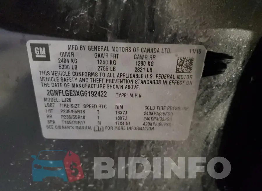 2GNFLGE3XG6192422 Photo# 13