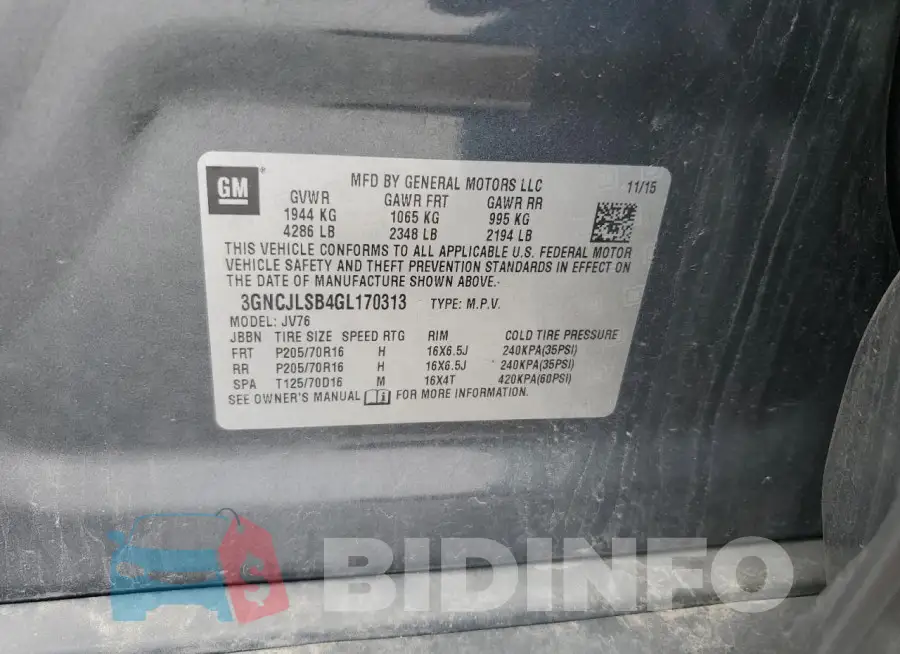3GNCJLSB4GL170313 Photo# 12