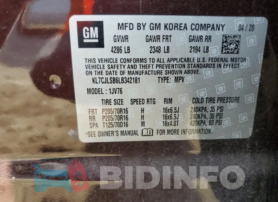 KL7CJLSB6LB342181 Photo# 13
