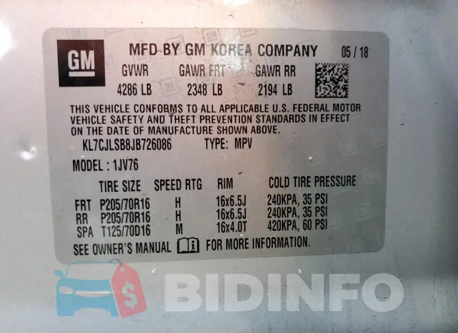KL7CJLSB8JB726086 Photo# 13