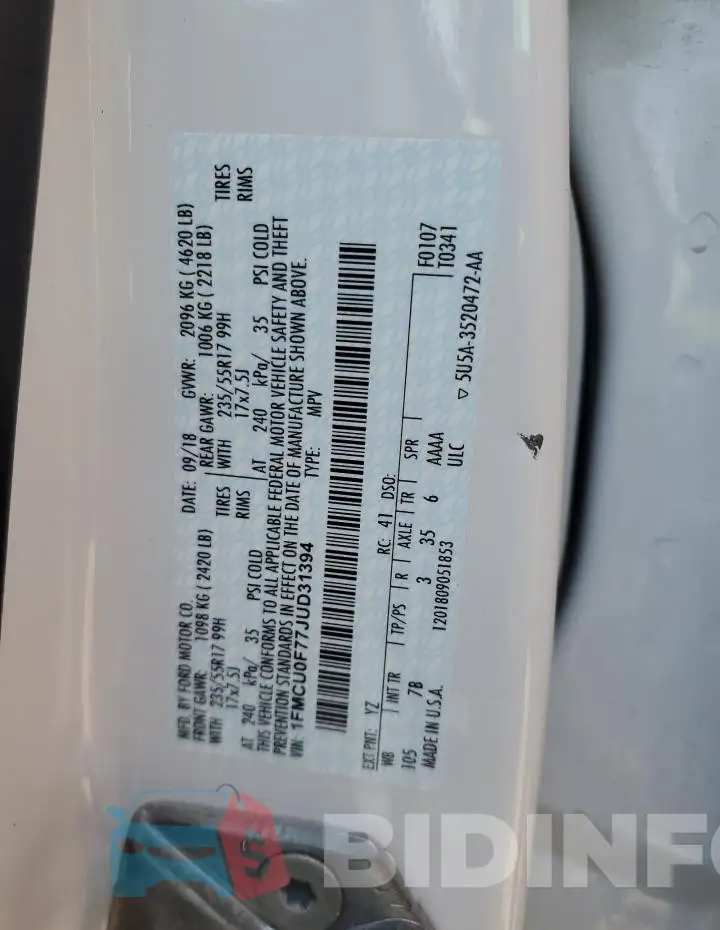 1FMCU0F77JUD31394 Photo# 13