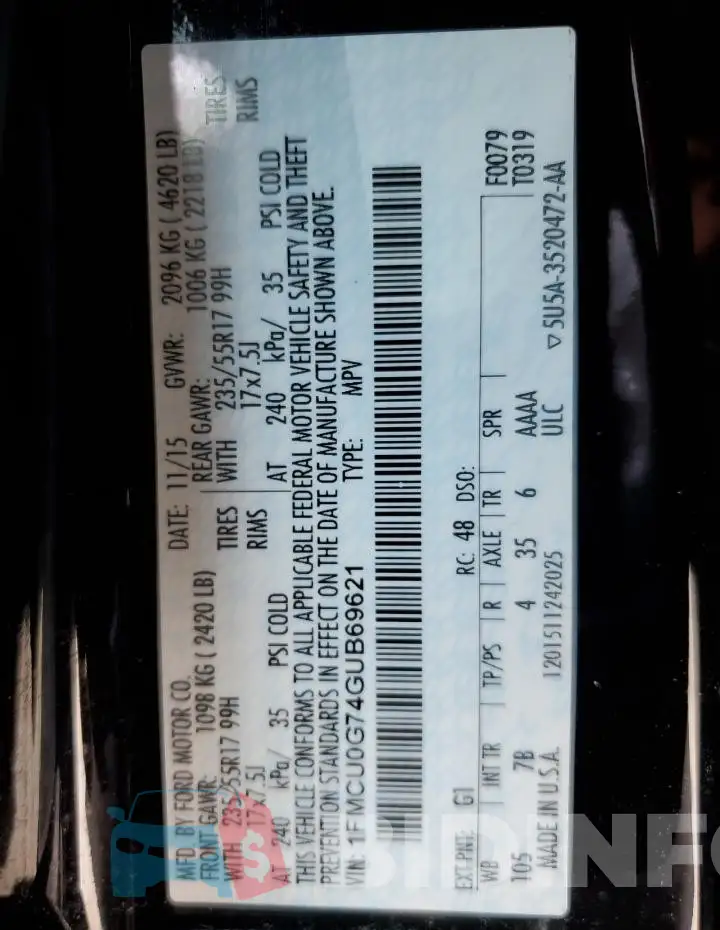 1FMCU0G74GUB69621 Photo# 14