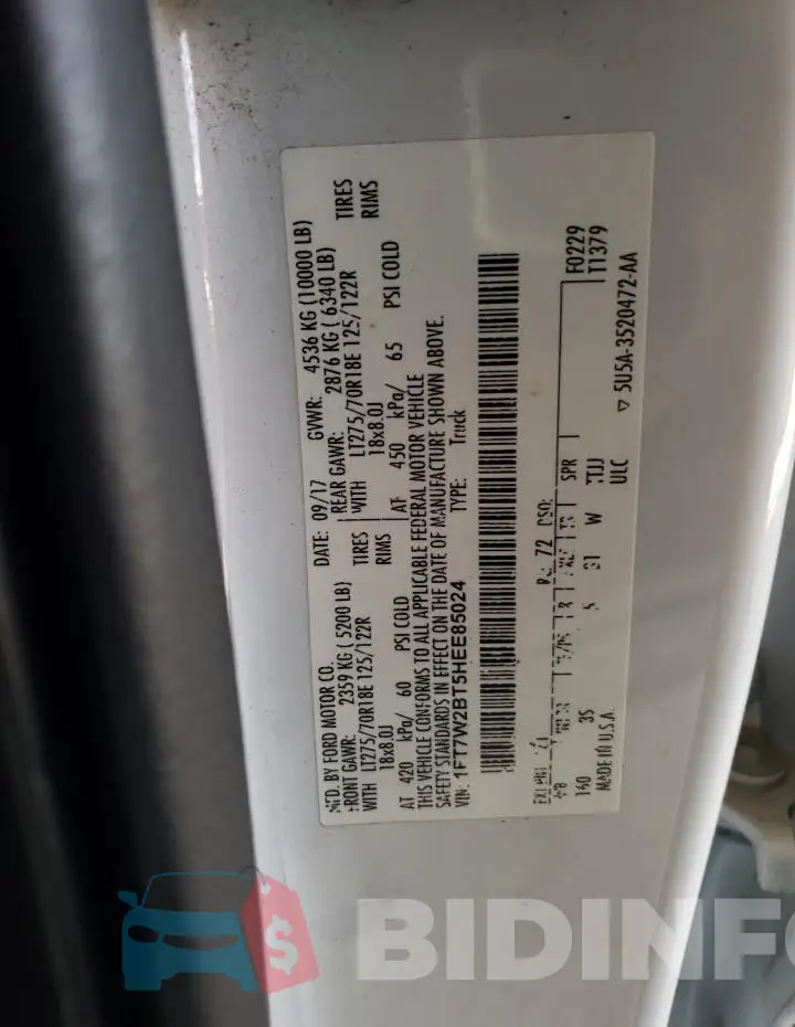 1FT7W2BT5HEE85024 Photo# 12
