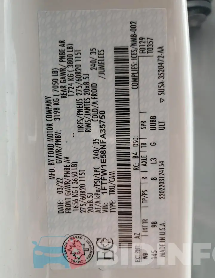 1FTFW1E58NFA35750 Photo# 13