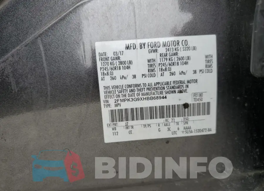 2FMPK3G9XHBB68944 Photo# 14