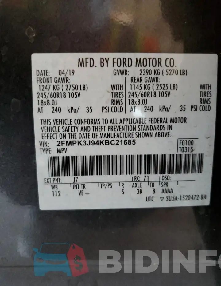 2FMPK3J94KBC21685 Photo# 12