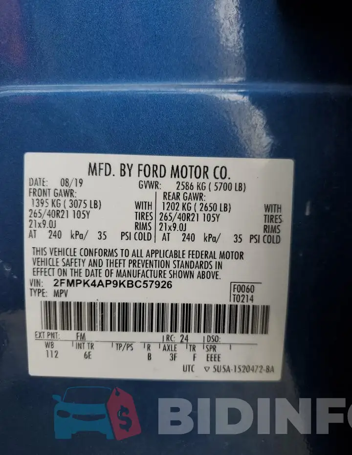 2FMPK4AP9KBC57926 Photo# 13