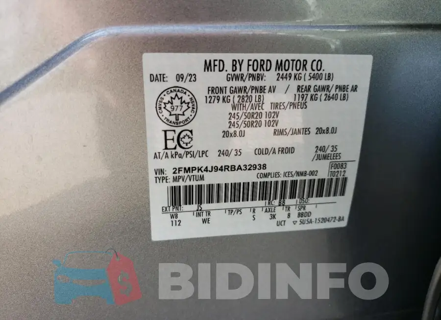 2FMPK4J94RBA32938 Photo# 13