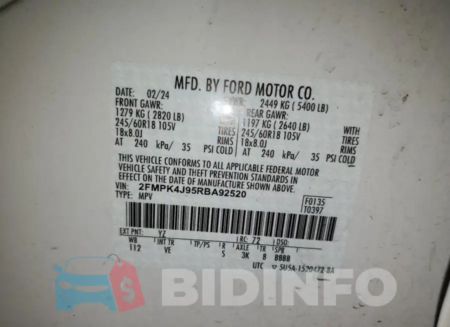 2FMPK4J95RBA92520 Photo# 13