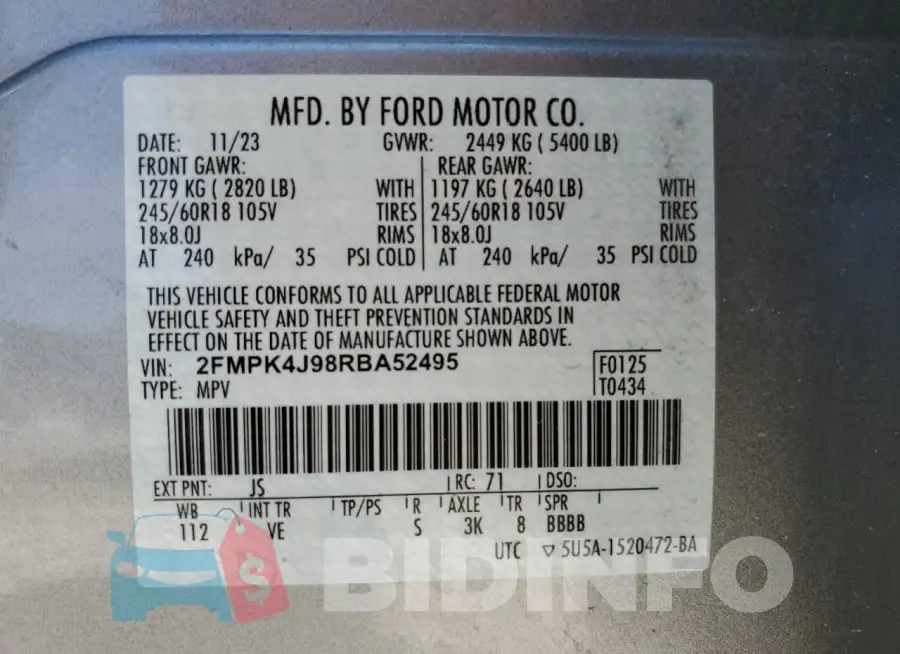 2FMPK4J98RBA52495 Photo# 13