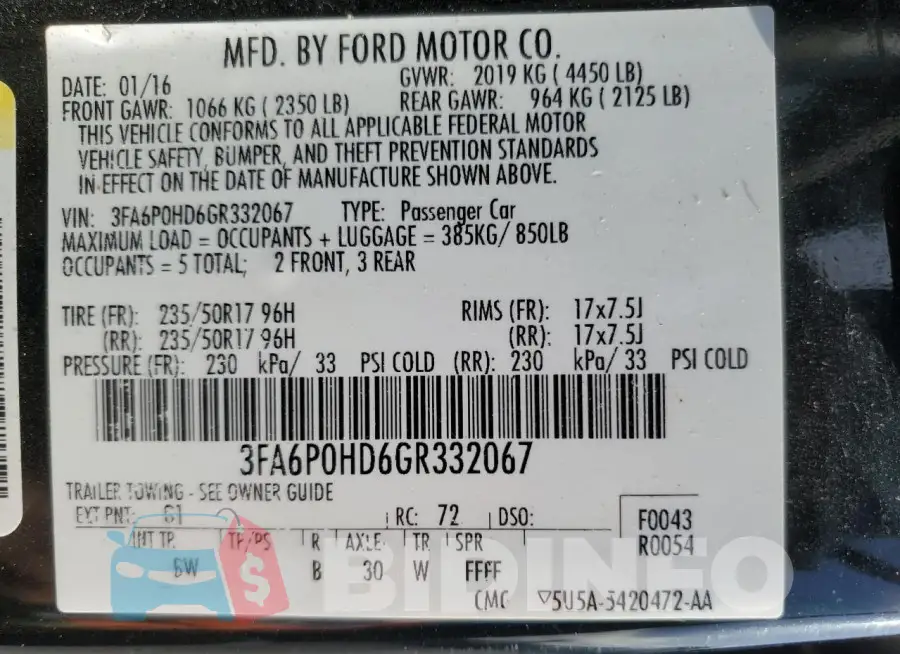 3FA6P0HD6GR332067 Photo# 12