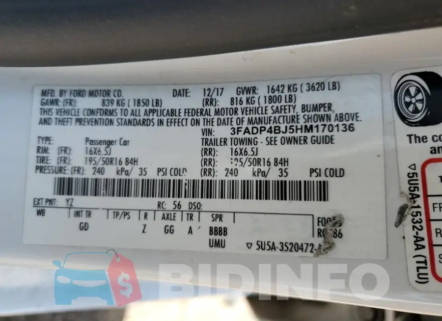 3FADP4BJ5HM170136 Photo# 12