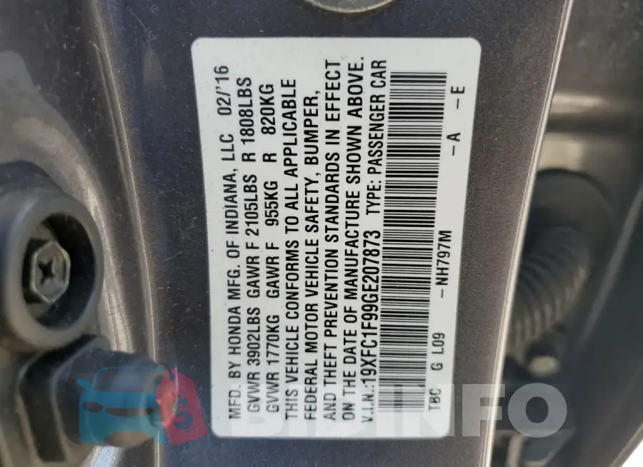 19XFC1F99GE207873 Photo# 13
