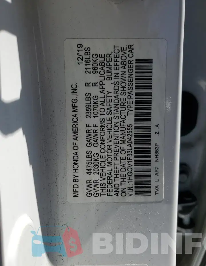 1HGCV1F33LA042555 Photo# 12