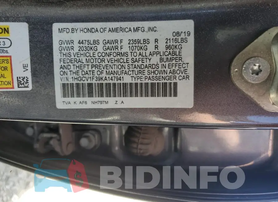 1HGCV1F39KA147941 Photo# 12