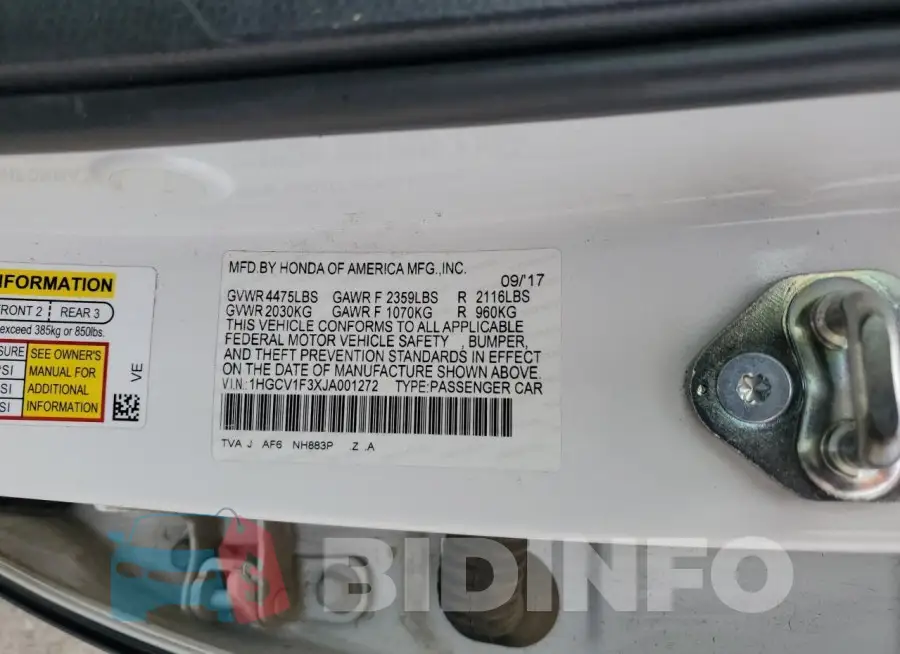 1HGCV1F3XJA001272 Photo# 12