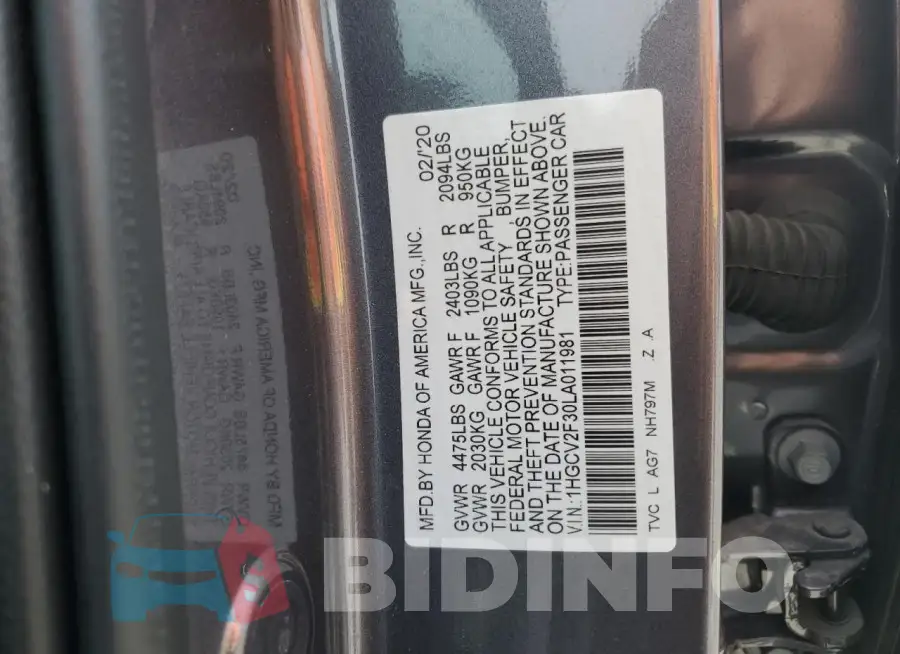 1HGCV2F30LA011981 Photo# 12