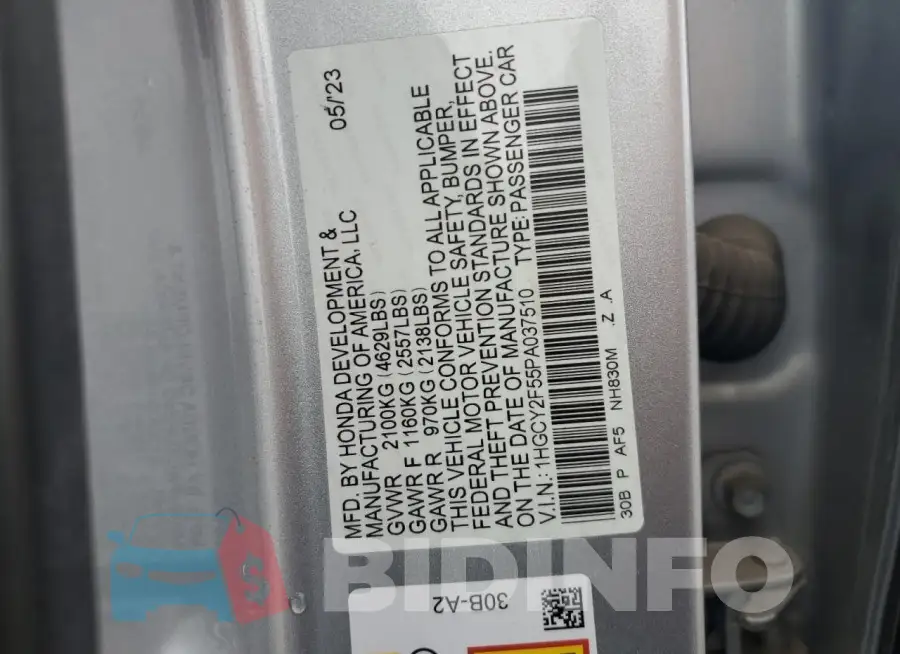 1HGCY2F55PA037510 Photo# 12