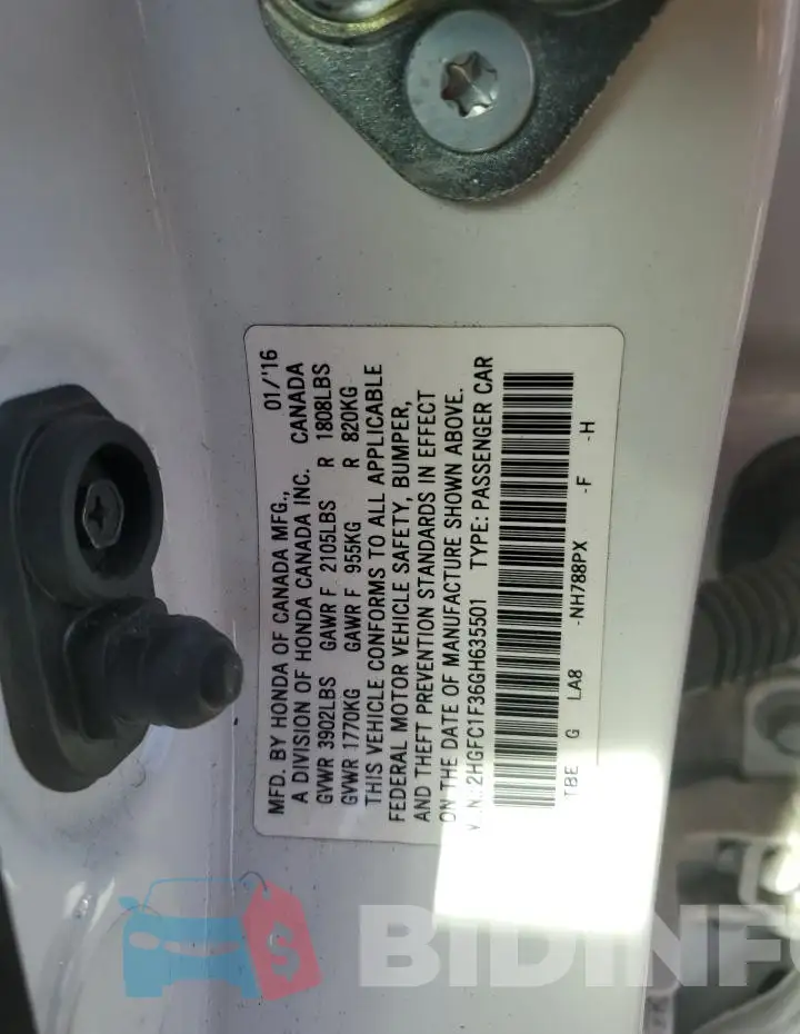 2HGFC1F36GH635501 Photo# 12