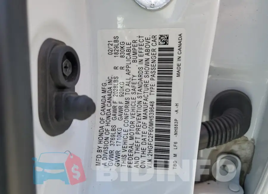 2HGFC2F60MH539648 Photo# 12