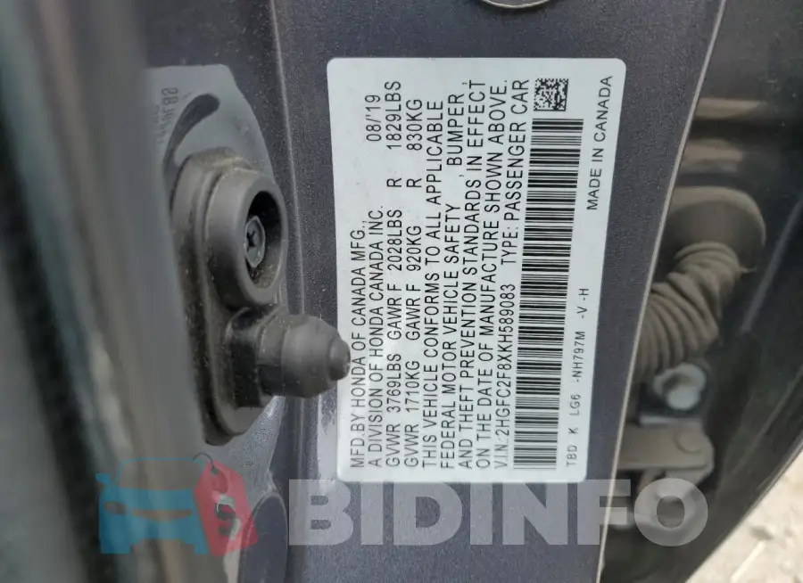 2HGFC2F8XKH589083 Photo# 13