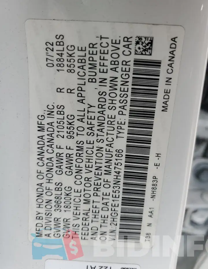 2HGFE1E53NH475166 Photo# 12