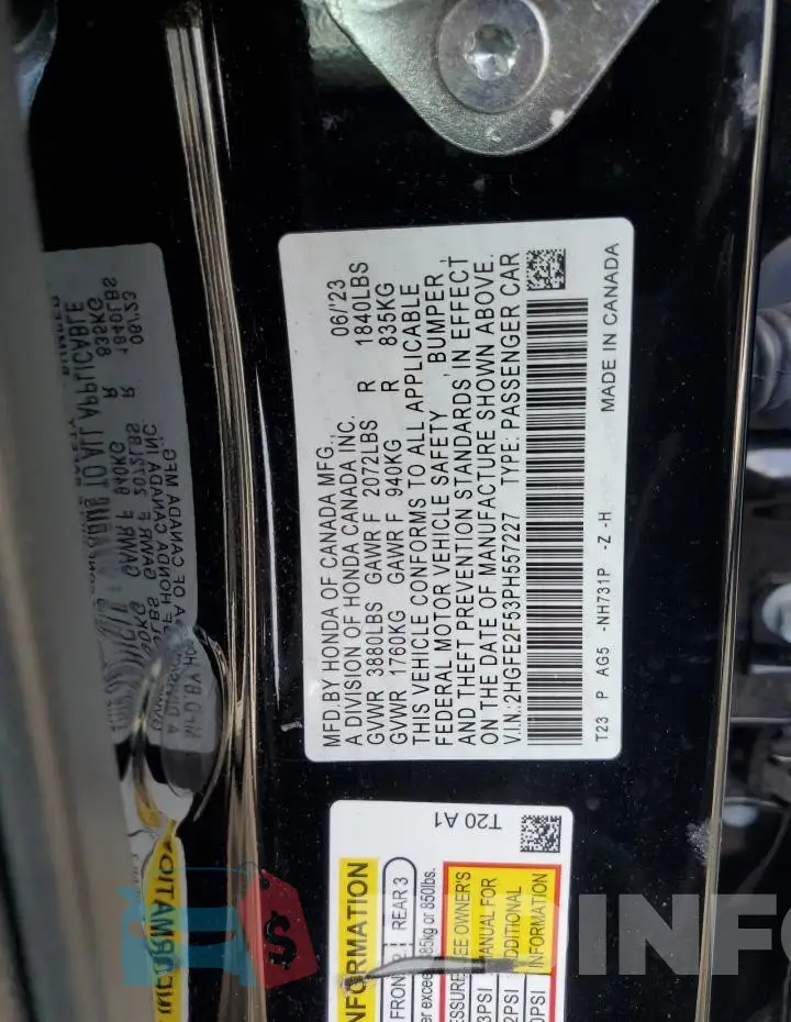 2HGFE2F53PH557227 Photo# 13