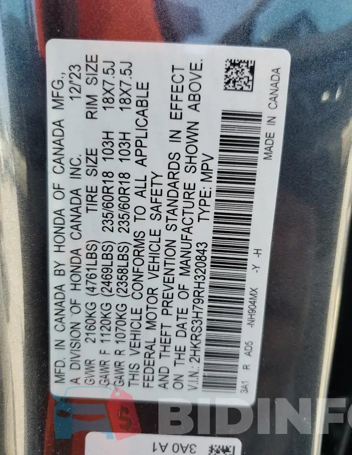 2HKRS3H79RH320843 Photo# 13
