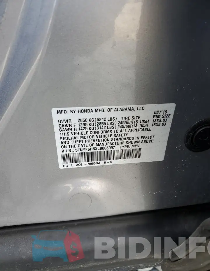 5FNYF6H5XLB008097 Photo# 13