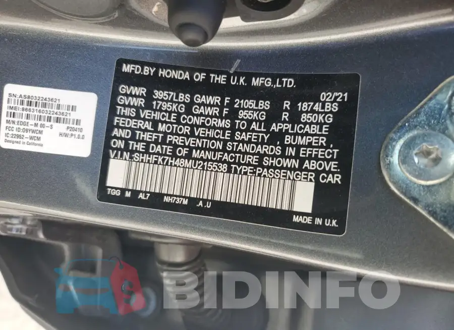 SHHFK7H48MU215538 Photo# 12