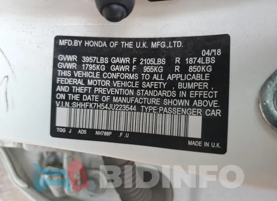 SHHFK7H54JU223544 Photo# 12