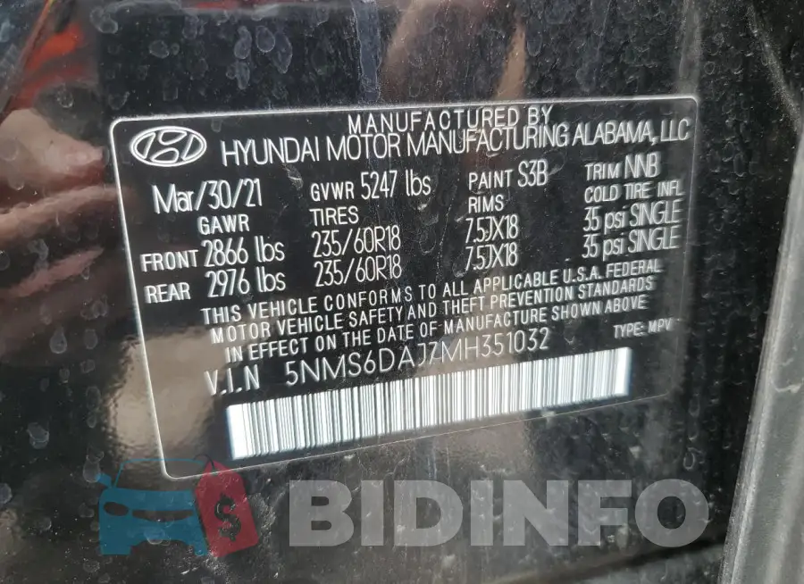 5NMS6DAJ7MH351032 Photo# 13