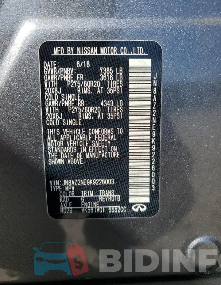 JN8AZ2NE9K9226003 Photo# 13
