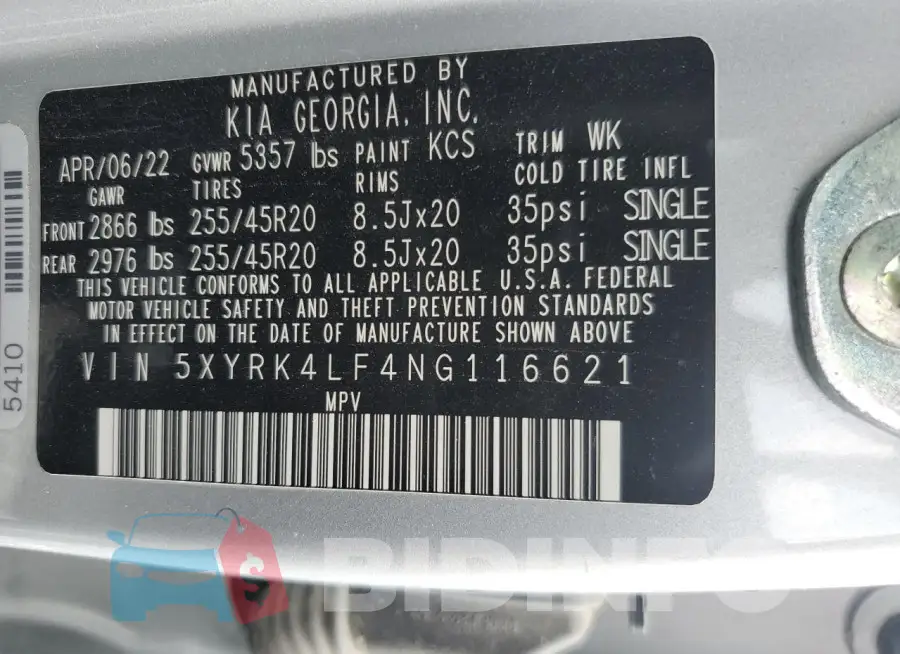 5XYRK4LF4NG116621 Photo# 14