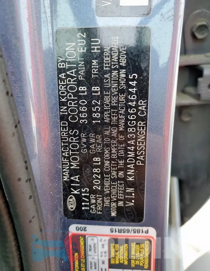 KNADM4A38G6646445 Photo# 13