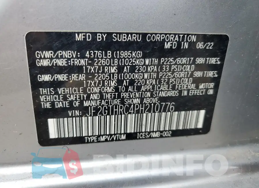 JF2GTHRC4PH210776 Photo# 13