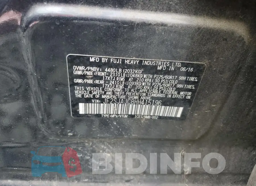 JF2SJAJC8HH415196 Photo# 13