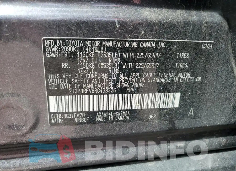 2T3P1RFV8RC438326 Photo# 13