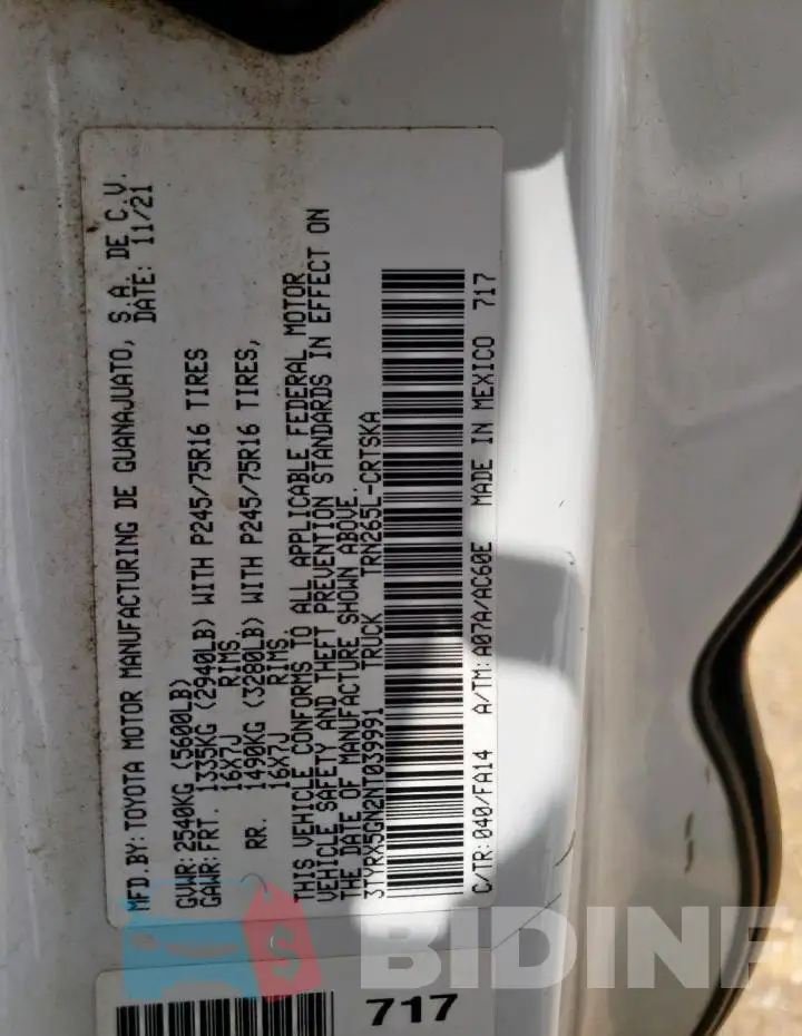 3TYRX5GN2NT039991 Photo# 12
