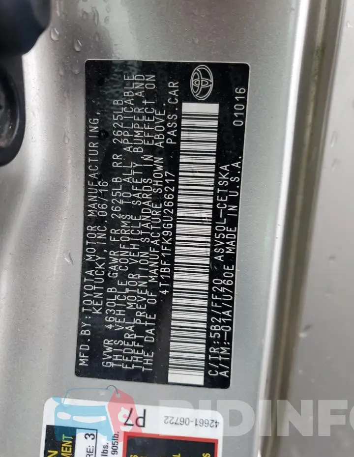 4T1BF1FK9GU266217 Photo# 12