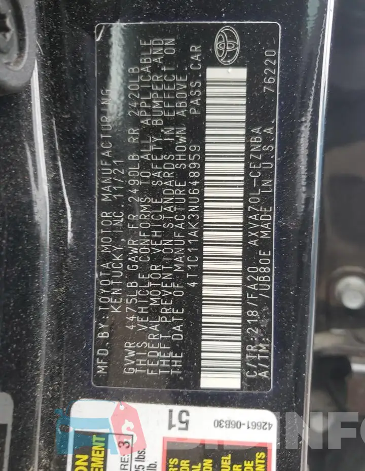 4T1C11AK3NU648959 Photo# 12