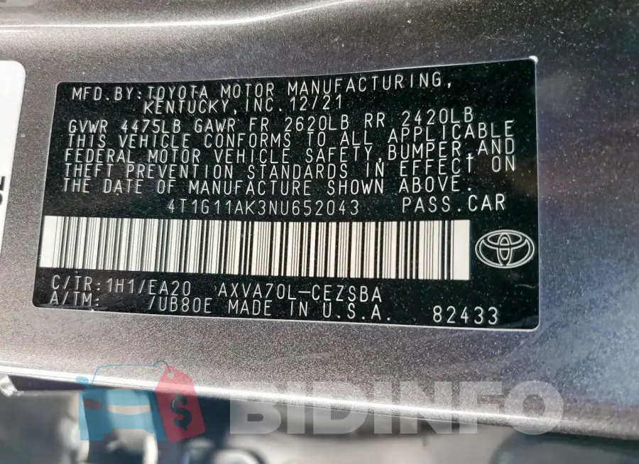 4T1G11AK3NU652043 Photo# 12