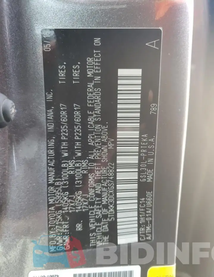 5TDKK3DCXGS748822 Photo# 13