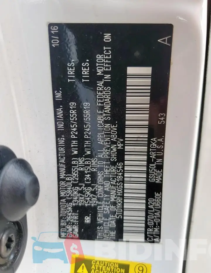 5TDYKRFHXGS184546 Photo# 13