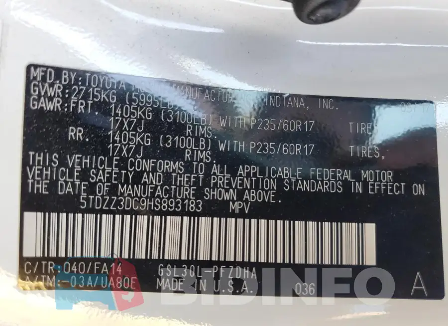 5TDZZ3DC9HS893183 Photo# 14