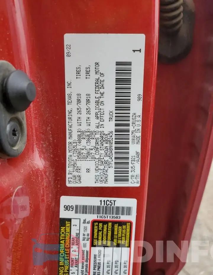 5TFLA5DA8NX052436 Photo# 12