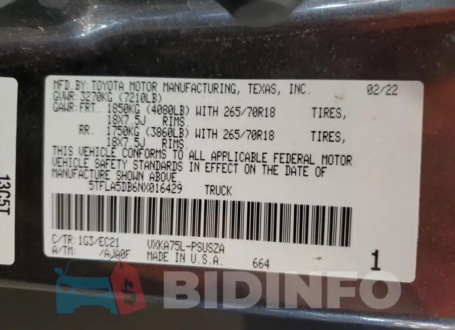 5TFLA5DB6NX016429 Photo# 13