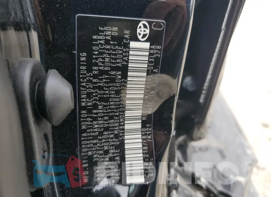 5YFB4MDE0SP292722 Photo# 13