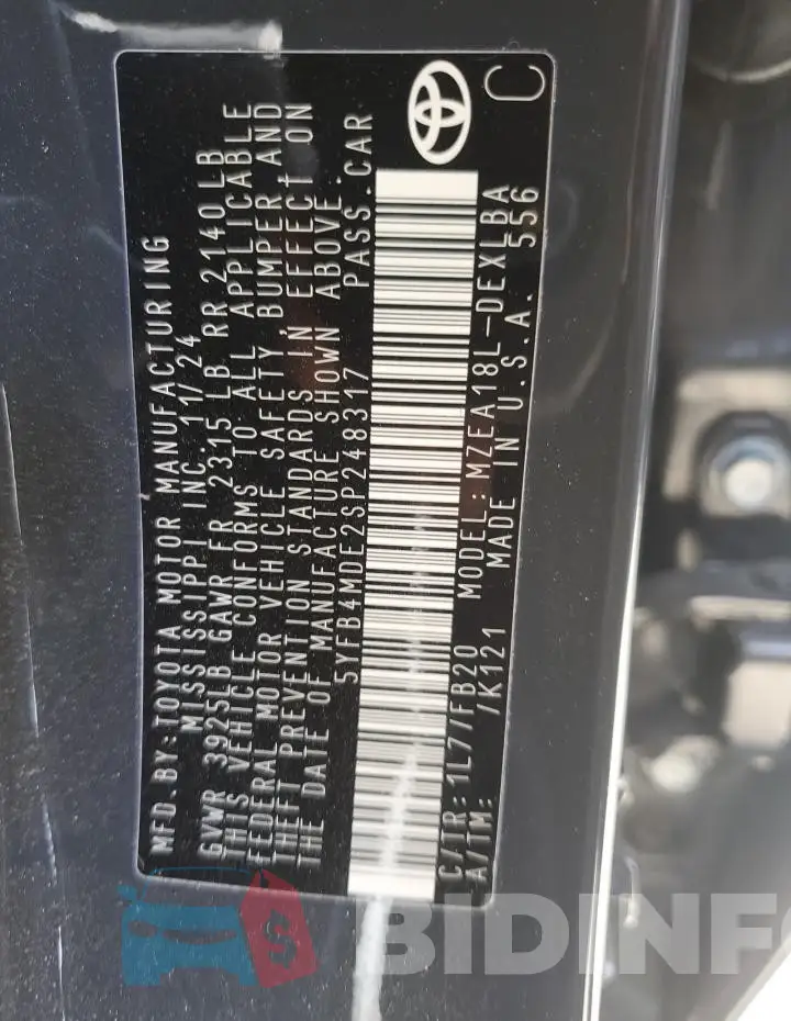 5YFB4MDE2SP248317 Photo# 13