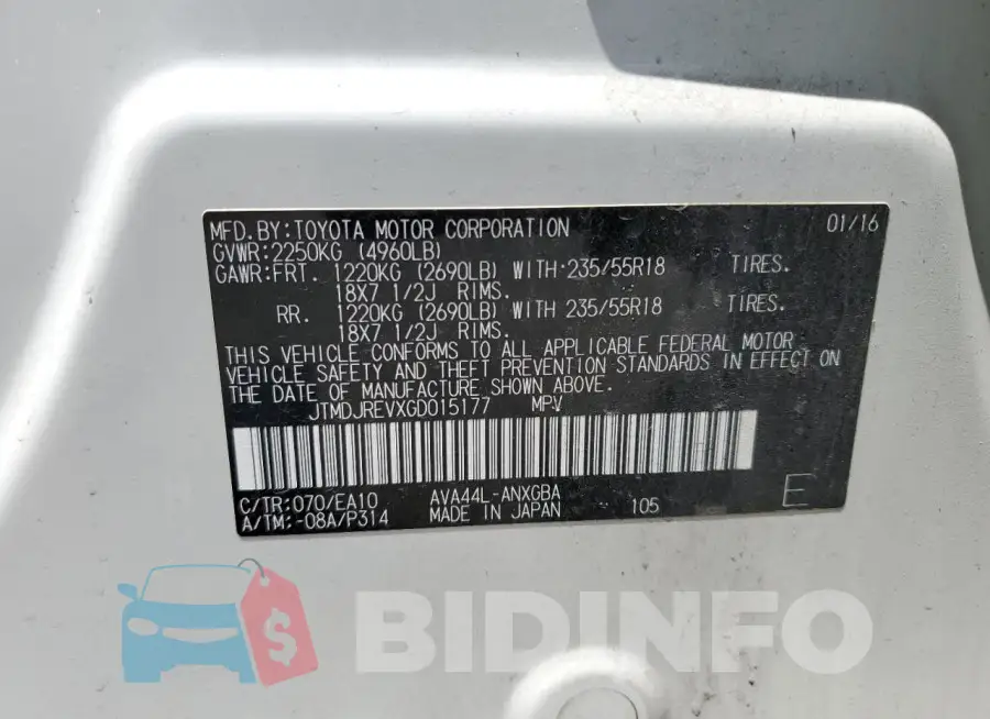 JTMDJREVXGD015177 Photo# 13